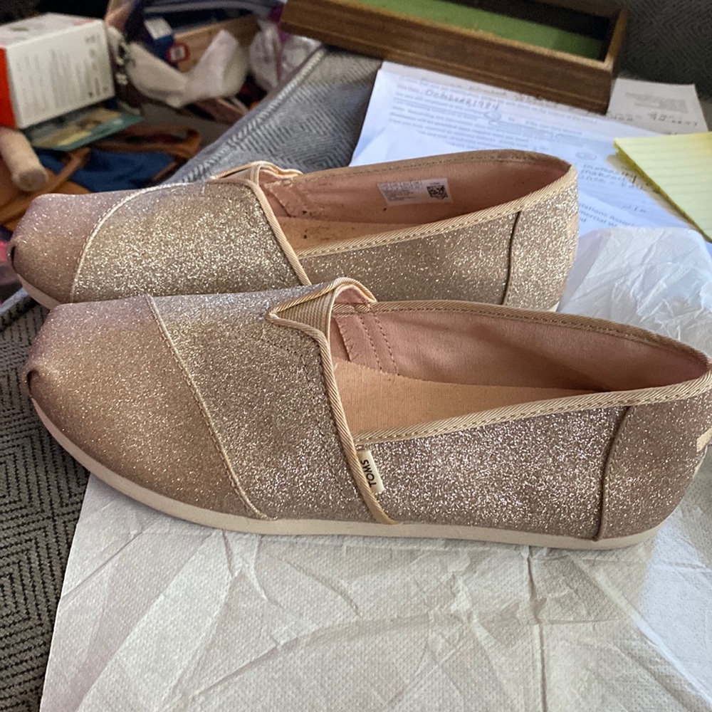 Toms Rose Gold Glitter Shoes Flats Size